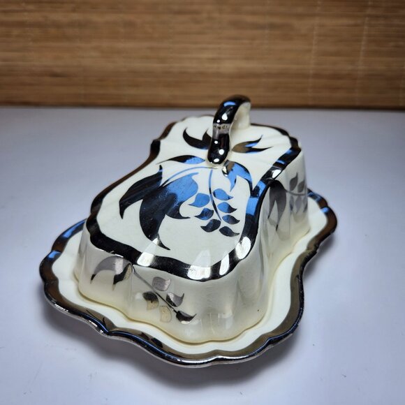 Antique Cheese Cloche Lancaster & Sandland Server Hand Painted Silver Lustre - Picture 6 of 9